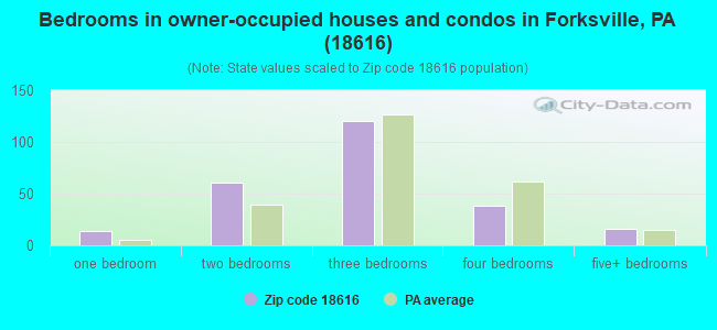 Bedrooms in owner-occupied houses and condos in Forksville, PA (18616) 