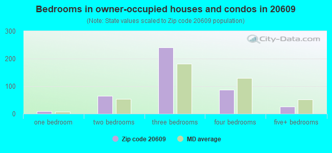 Bedrooms in owner-occupied houses and condos in 20609 