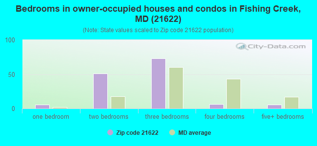 Bedrooms in owner-occupied houses and condos in Fishing Creek, MD (21622) 