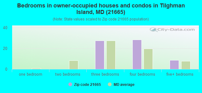 Bedrooms in owner-occupied houses and condos in Tilghman Island, MD (21665) 