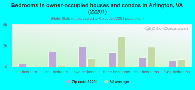 Bedrooms in owner-occupied houses and condos in Arlington, VA (22201) 