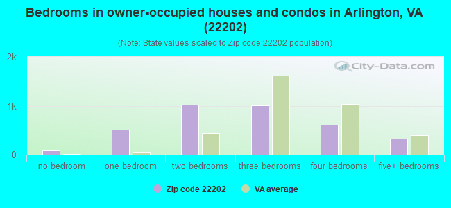 Bedrooms in owner-occupied houses and condos in Arlington, VA (22202) 