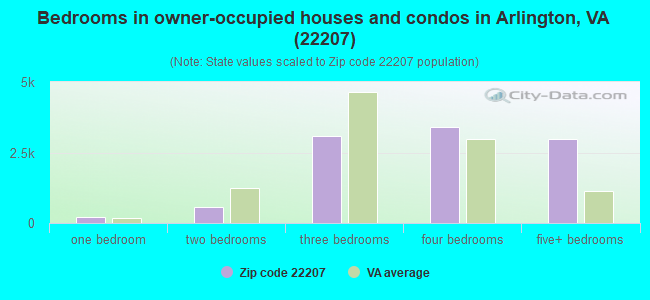 Bedrooms in owner-occupied houses and condos in Arlington, VA (22207) 