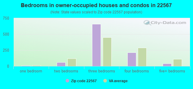 Bedrooms in owner-occupied houses and condos in 22567 