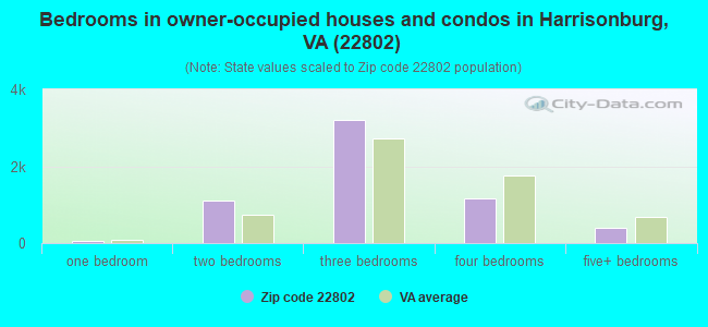 Bedrooms in owner-occupied houses and condos in Harrisonburg, VA (22802) 