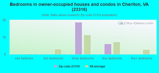 Bedrooms in owner-occupied houses and condos in Cheriton, VA (23316) 