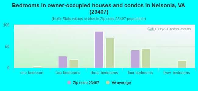 Bedrooms in owner-occupied houses and condos in Nelsonia, VA (23407) 