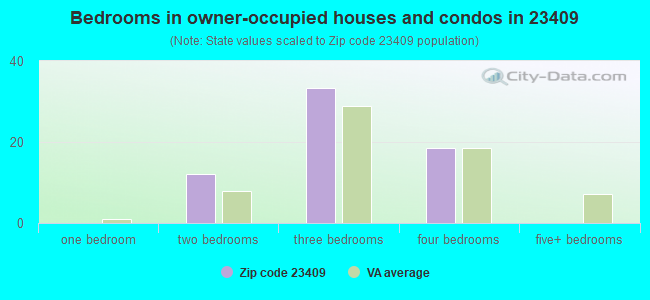 Bedrooms in owner-occupied houses and condos in 23409 