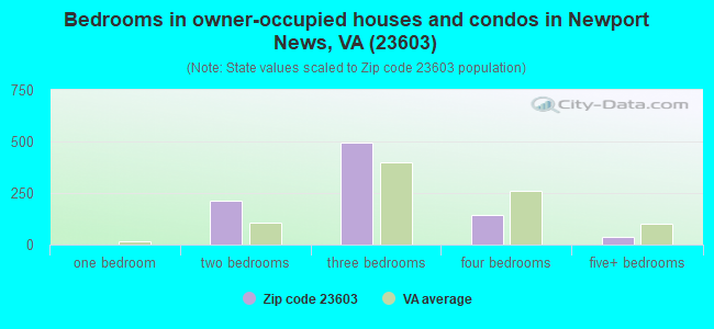 Bedrooms in owner-occupied houses and condos in Newport News, VA (23603) 