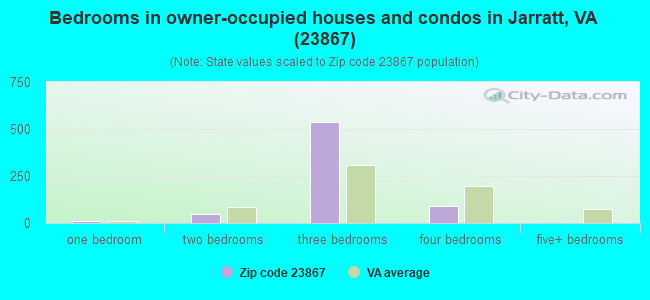 Bedrooms in owner-occupied houses and condos in Jarratt, VA (23867) 