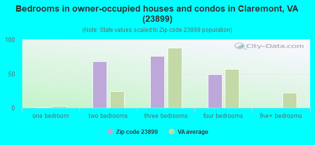 Bedrooms in owner-occupied houses and condos in Claremont, VA (23899) 