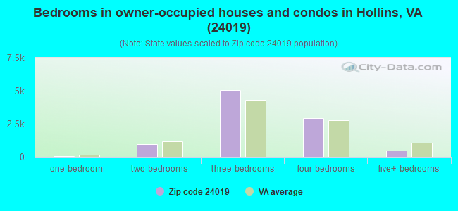 Bedrooms in owner-occupied houses and condos in Hollins, VA (24019) 