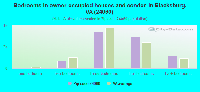 Bedrooms in owner-occupied houses and condos in Blacksburg, VA (24060) 