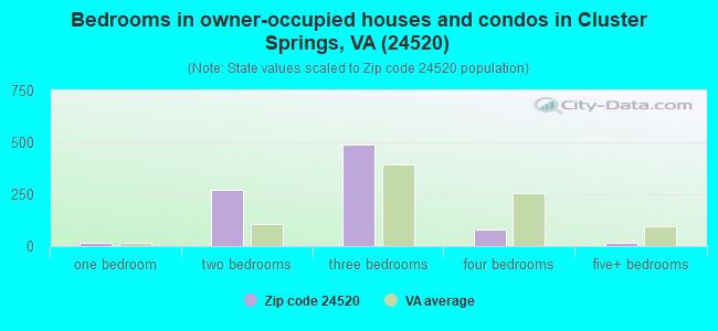 Bedrooms in owner-occupied houses and condos in Cluster Springs, VA (24520) 