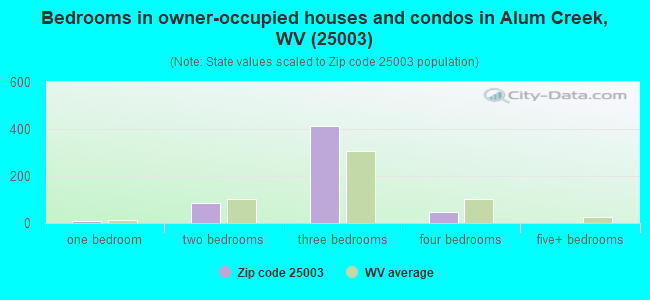 Bedrooms in owner-occupied houses and condos in Alum Creek, WV (25003) 