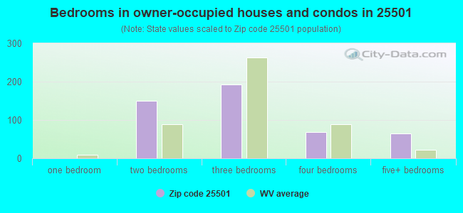 Bedrooms in owner-occupied houses and condos in 25501 