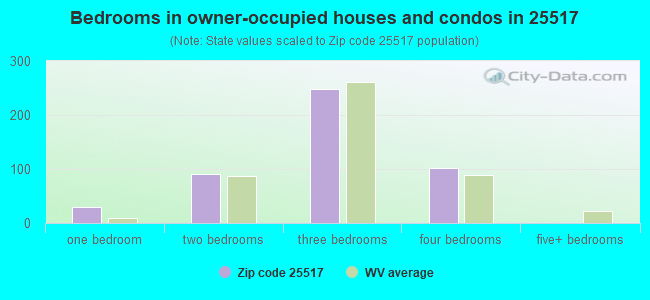 Bedrooms in owner-occupied houses and condos in 25517 