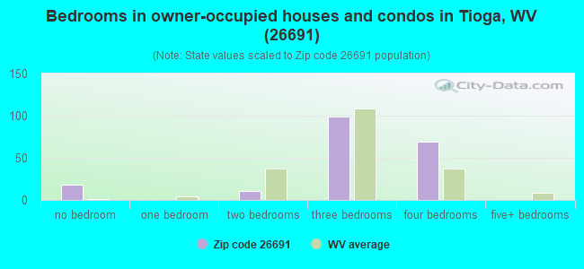 Bedrooms in owner-occupied houses and condos in Tioga, WV (26691) 