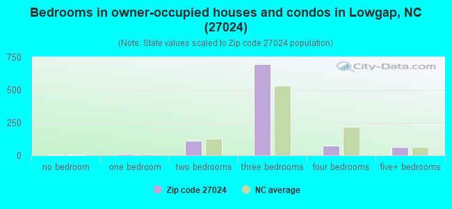 Bedrooms in owner-occupied houses and condos in Lowgap, NC (27024) 