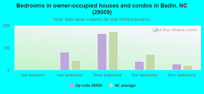 Bedrooms in owner-occupied houses and condos in Badin, NC (28009) 