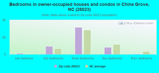 Bedrooms in owner-occupied houses and condos in China Grove, NC (28023) 