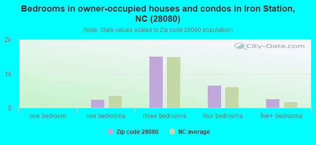 Bedrooms in owner-occupied houses and condos in Iron Station, NC (28080) 