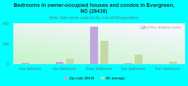 Bedrooms in owner-occupied houses and condos in Evergreen, NC (28438) 