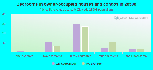 Bedrooms in owner-occupied houses and condos in 28508 