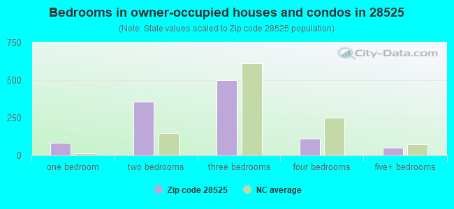 Bedrooms in owner-occupied houses and condos in 28525 