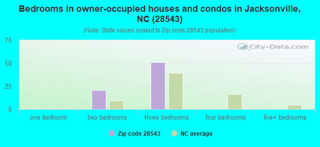 Bedrooms in owner-occupied houses and condos in Jacksonville, NC (28543) 
