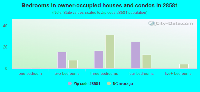 Bedrooms in owner-occupied houses and condos in 28581 