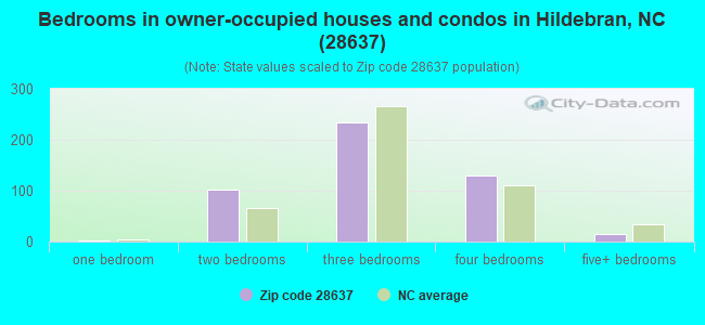 Bedrooms in owner-occupied houses and condos in Hildebran, NC (28637) 