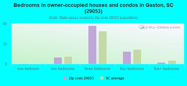 Bedrooms in owner-occupied houses and condos in Gaston, SC (29053) 