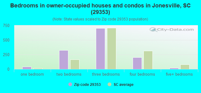 Bedrooms in owner-occupied houses and condos in Jonesville, SC (29353) 