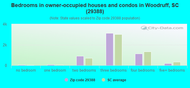 Bedrooms in owner-occupied houses and condos in Woodruff, SC (29388) 