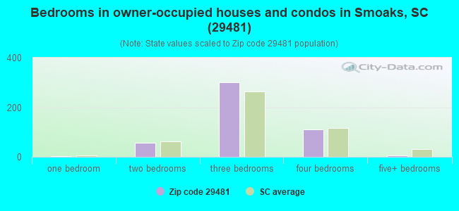 Bedrooms in owner-occupied houses and condos in Smoaks, SC (29481) 