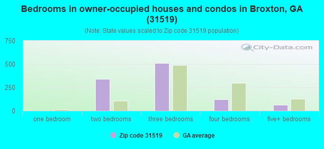 Bedrooms in owner-occupied houses and condos in Broxton, GA (31519) 