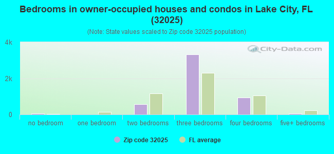 Bedrooms in owner-occupied houses and condos in Lake City, FL (32025) 