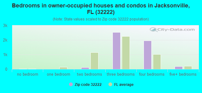 Bedrooms in owner-occupied houses and condos in Jacksonville, FL (32222) 