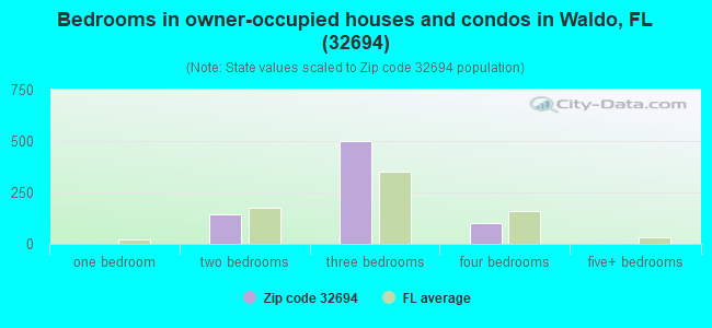 Bedrooms in owner-occupied houses and condos in Waldo, FL (32694) 