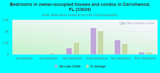 Bedrooms in owner-occupied houses and condos in Carrollwood, FL (33624) 
