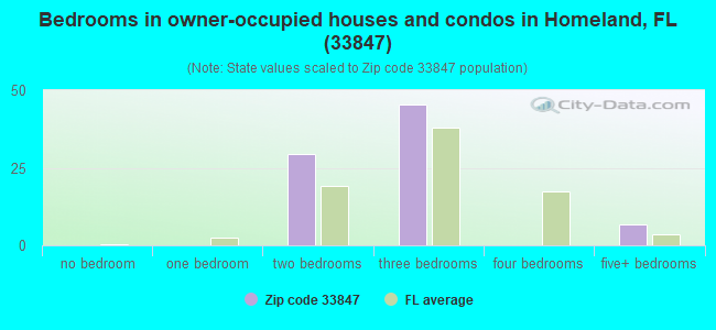 Bedrooms in owner-occupied houses and condos in Homeland, FL (33847) 