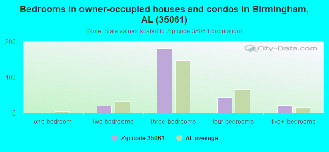 Bedrooms in owner-occupied houses and condos in Birmingham, AL (35061) 