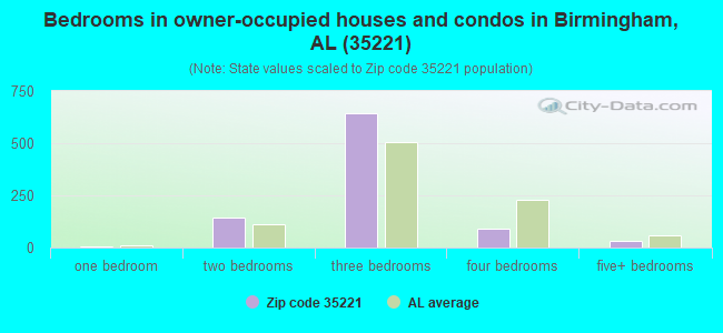 Bedrooms in owner-occupied houses and condos in Birmingham, AL (35221) 