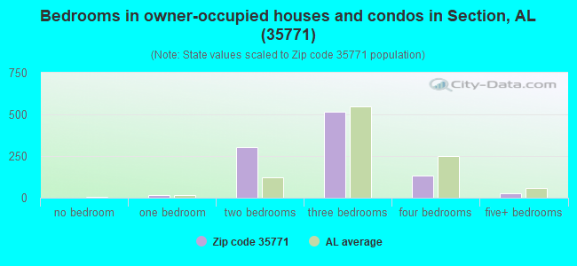 Bedrooms in owner-occupied houses and condos in Section, AL (35771) 
