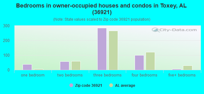 Bedrooms in owner-occupied houses and condos in Toxey, AL (36921) 