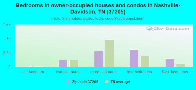 Bedrooms in owner-occupied houses and condos in Nashville-Davidson, TN (37205) 