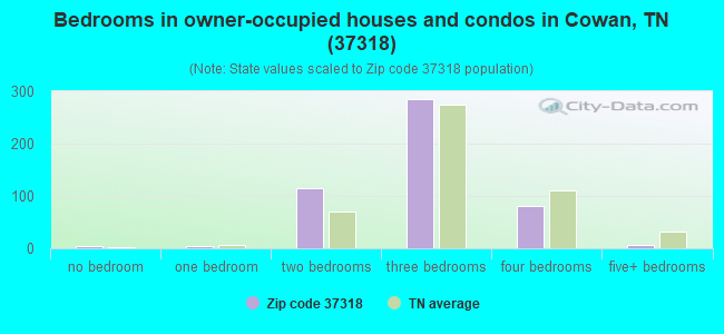 Bedrooms in owner-occupied houses and condos in Cowan, TN (37318) 