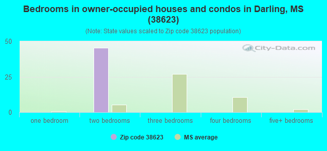 Bedrooms in owner-occupied houses and condos in Darling, MS (38623) 