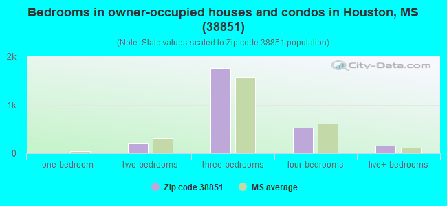 Bedrooms in owner-occupied houses and condos in Houston, MS (38851) 